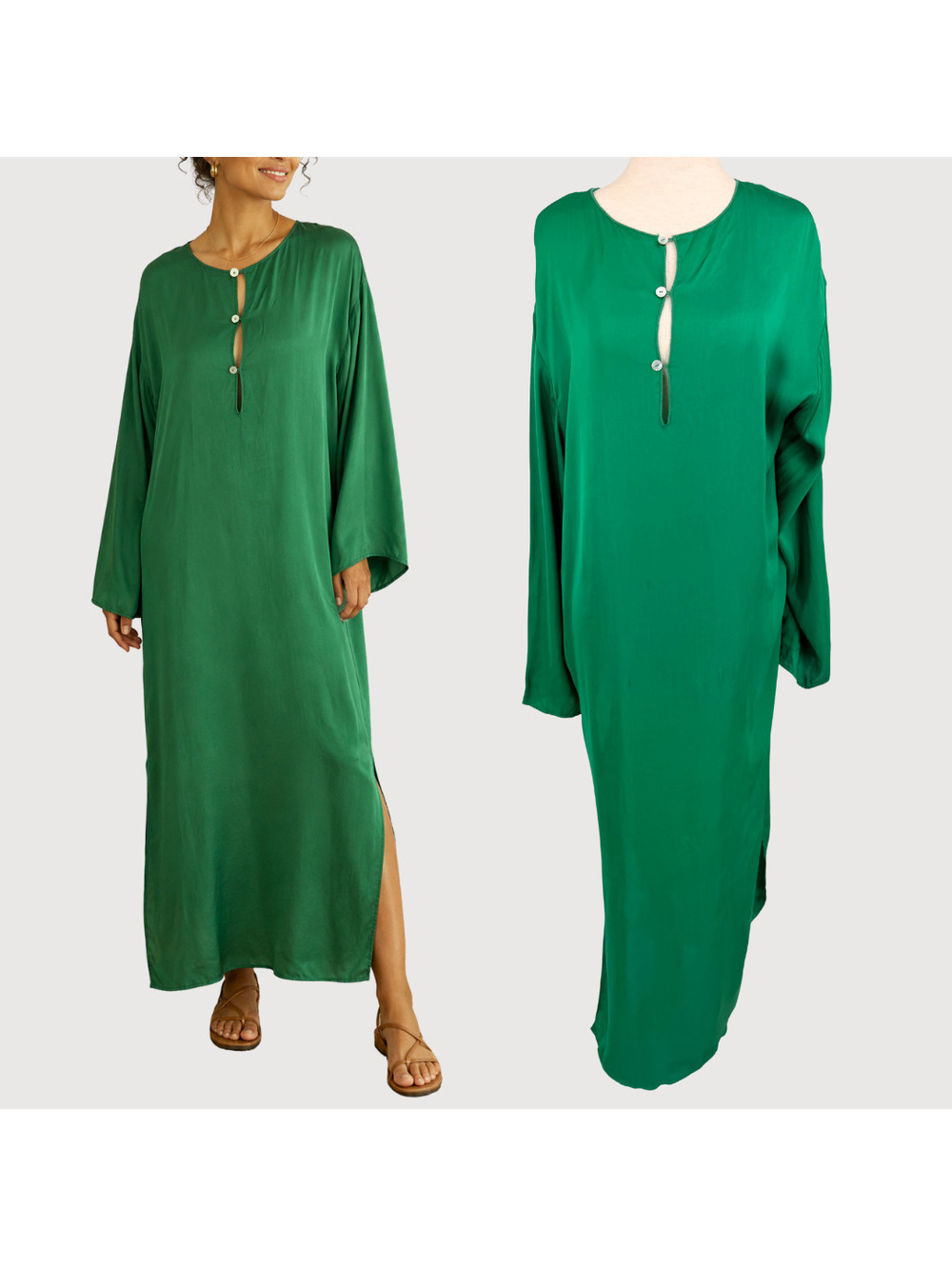 Donni Satin Maxi Tunic Dress Emerald Green Size S - Picture 1 of 9